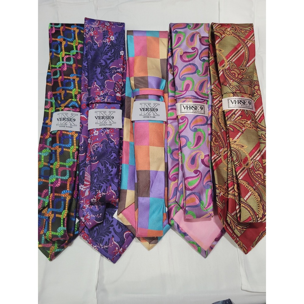 Verse 9 Mens Necktie Lot 5pc Paisley Floral Checkered Geometric Multicolor